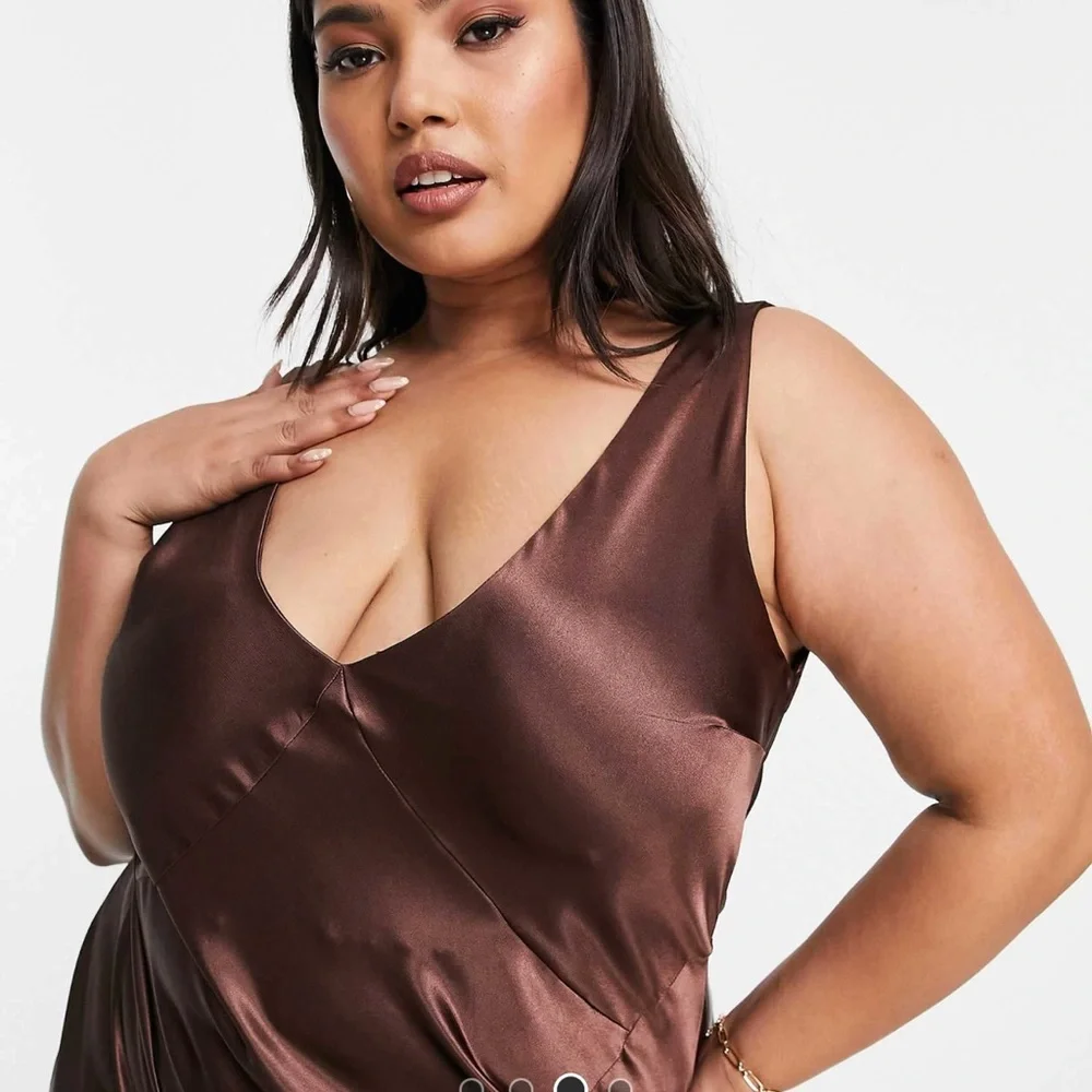 Chocolate Satin Midi Dress - Picture 4 of 6